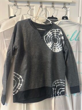 Justice Charcoal Gray Crewneck Sweatshirt with White Tie-Dye Circles